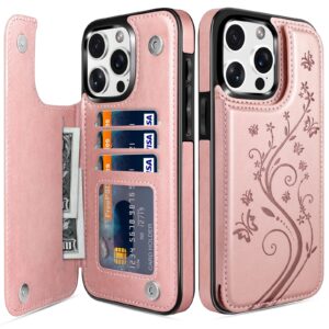 imangoo for iphone 15 pro max case wallet credit card holder slot,iphone 15 pro max case women cute flower pattern pu leather magnet clasp flip cash sleeve phone cover for iphone 15 pro max rose gold