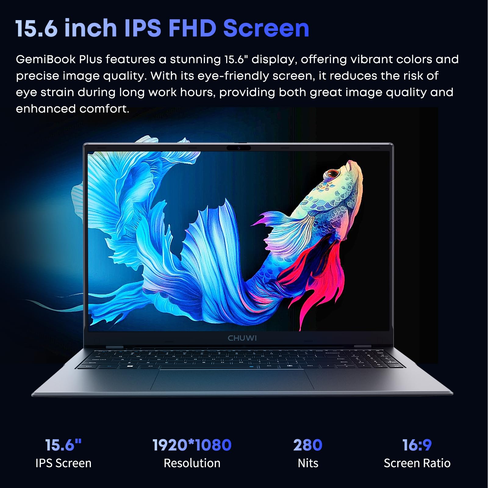 CHUWI GemiBook Plus Laptop 15.6'', 256GB SSD 8GB RAM,12th Gen Intel N100 (Up to 3.4GHz), Windows 11 Laptops, 1TB SSD Expend, FHD 1920 * 1080, HDMI, WiFi 6, BT5.2, Webcam, 38WH, Speakers,USB 3.0