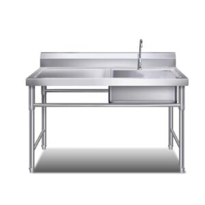 stainless steel utility sink, freestanding commercial restaurant kitchen sink, large single bowl sink, home sink w/worktable multifunctional shelf for indoor outdoor, shop ( color : left platform , si