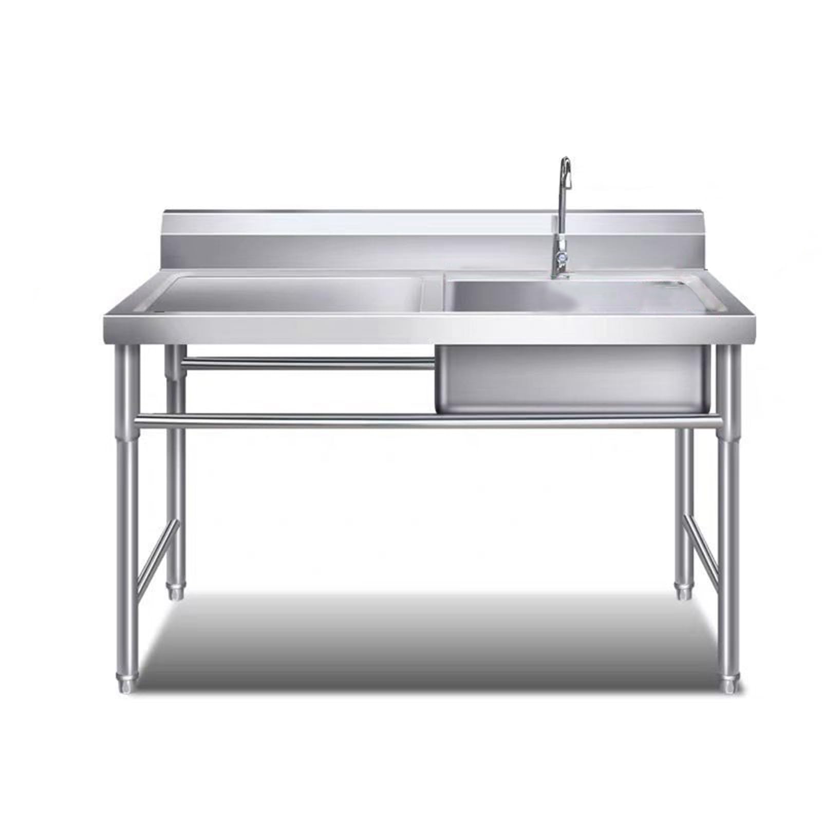 Stainless Steel Utility Sink, Freestanding Commercial Restaurant Kitchen Sink, Large Single Bowl Sink, Home Sink w/Worktable Multifunctional Shelf for Indoor Outdoor, Shop ( Color : Left platform , Si