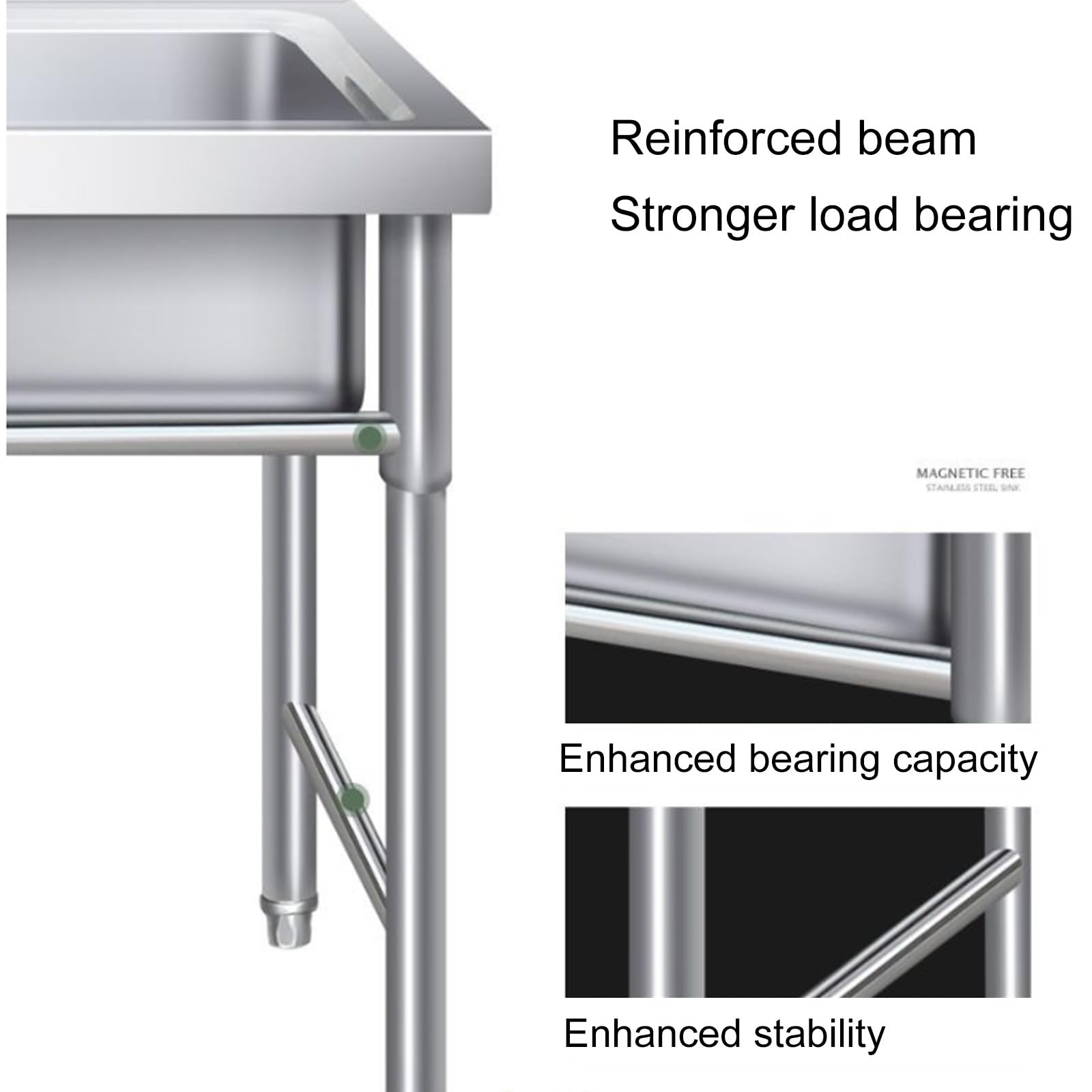 Stainless Steel Utility Sink, Freestanding Commercial Restaurant Kitchen Sink, Large Single Bowl Sink, Home Sink w/Worktable Multifunctional Shelf for Indoor Outdoor, Shop ( Color : Left platform , Si