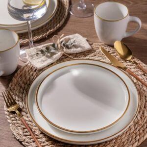 GBHOME Ceramic Dinnerware Sets for 4, 12 Pieces Stoneware Plates and Bowls Sets, Chip and Scratch Resistant Dishes, Dishwasher & Microwave Safe, Reactive Glaze-White