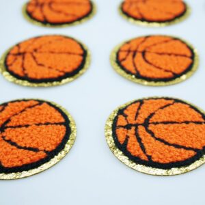 SaktopDeco 12 PCS Basketball Patch Gold Edges Chenille Patches Basketball Iron On Patch Sports Patches for Bags Hat DIY Clothing Repair