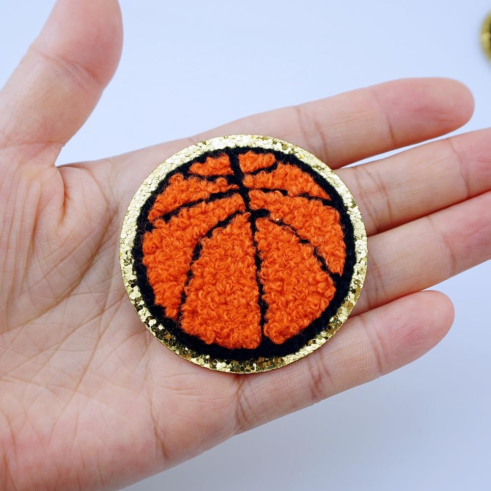 SaktopDeco 12 PCS Basketball Patch Gold Edges Chenille Patches Basketball Iron On Patch Sports Patches for Bags Hat DIY Clothing Repair