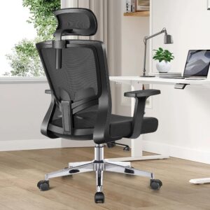 brick attic office chair, ergonomic desk chair high back computer chair swivel mesh task chair with adjustable lumbar support armrests headrest black