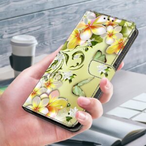 VODEFOX Wallet Case Compatible with iPhone 15 Case,Cute 3D Print Design Flip Folio Leather 2023 Phone Case Wallet leather Butterfly with Card Holder Magnetic Closure - Green Floral Butterfly