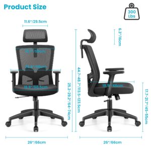 Brick Attic Office Chair Ergonomic Desk Chair High Back Computer Chair Swivel Mesh Task Chair with Adjustable Lumbar Support Armrests Headrest Black