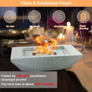 Tabletop Fire Pit 12.5" Portable Table Top Firepit Bowl Smokeless Indoor Outdoor Table Top Fireplace Garden Patio Balcony Decor Gifts for Women Mom House Warming Gifts New Home Decor Terrazzo-White