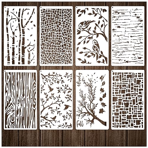 8 Pieces Tree Texture Tree Branches Stencils for Crafts, Reusable Abstract Layering Stencil Template, Geometric Stencils Mixed Media Stencils for Painting on Wood Card Canvas DIY Home Decor (8 branch)