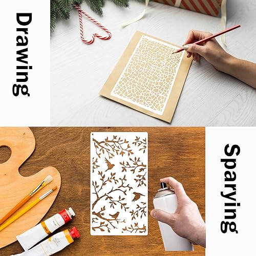 8 Pieces Tree Texture Tree Branches Stencils for Crafts, Reusable Abstract Layering Stencil Template, Geometric Stencils Mixed Media Stencils for Painting on Wood Card Canvas DIY Home Decor (8 branch)