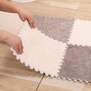 EVA Foam Interlocking Carpet Tiles - 0.47 Inch Thick Puzzle Floor Play Mat for Protective -12X12 Inch Area Rug-12 Pcs(Color:White+Dark Coffee)