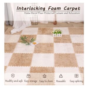 EVA Foam Interlocking Carpet Tiles - 0.47 Inch Thick Puzzle Floor Play Mat for Protective -12X12 Inch Area Rug-12 Pcs(Color:White+Dark Coffee)