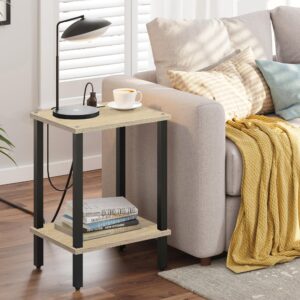 TUTOTAK End Table with Charging Station, Set of 2, Side Table with USB Ports and Outlets, Nightstand, 2-Tier Storage Shelf, Sofa Table for Small Space, Living Room, Bed Room TB01BO041