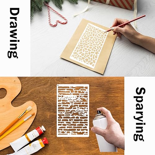 8 Pieces Stencils for Crafts, Honeycomb Wall Layering Stencils Marble Crackle Geometric Stencils Mixed Media Art Texture Stencils for Painting on Card Making Canvas DIY Furniture Paper (8 Mix media)