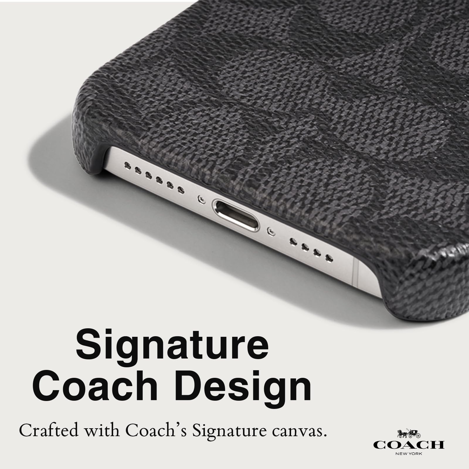 Coach Signature Canvas Slim Wrap iPhone 15 Pro Case, Compatible with Wireless Charging - Signature Charcoal