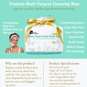 Premium Quality Plant-based Disposable Facial Wipes - 240 Ct, Soft, Baby Wipes, Cleansing Facial Towelette, Makeup remover wipes, Ultra Absorbent and Durable, Chemical-Free Lint-free