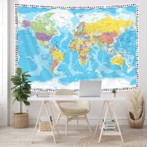 saoluis world map tapestry, map of the countries of the world educational tapestry, map tapestry wall decoration for classroom bedroom living room dorm home decoration 60x40 inch