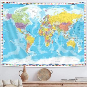 SAOLUIS World Map Tapestry, Map Of The Countries Of The World Educational Tapestry, Map Tapestry Wall Decoration For Classroom Bedroom Living Room Dorm Home Decoration 60X40 Inch