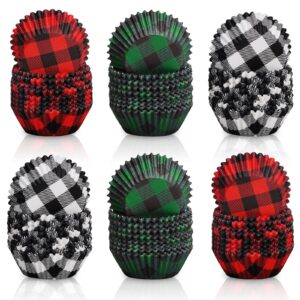 whaline 600pcs christmas cupcake wrappers 3 colors buffalo plaid cupcake liners disposable cupcake liners holders paper muffin cups for baking home kitchen christmas party supplies