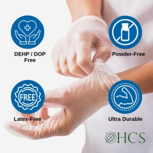 HCS Bulk Clear Vinyl Gloves Disposable - Latex-Free, Powder-Free, Premium Exam Gloves - Cooking, Food Prep, Cleaning - Vinyl Disposable Gloves XL (1000/Case)