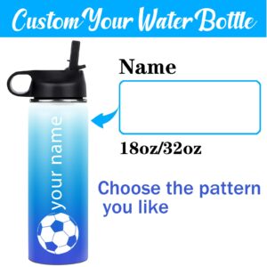 LUCKY ANDA Personalized Water Bottles for Kids W/Straw | Spout Lid, 18|32 Oz Custom Name Cute Stainless Steel School Boys Girls Water Bottle w/Handle, Customized Modern I Children Insulated Water Cup