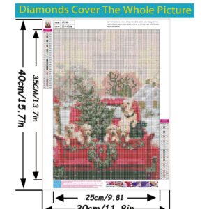 Christmas 5D Diamond Painting Kits for Adults Beginners,Winter Dogs Truck Round Full Drill Diamond Art,DIY Paint by Diamonds Dots Art Kits, Home Wall Decor 12x16 Inch