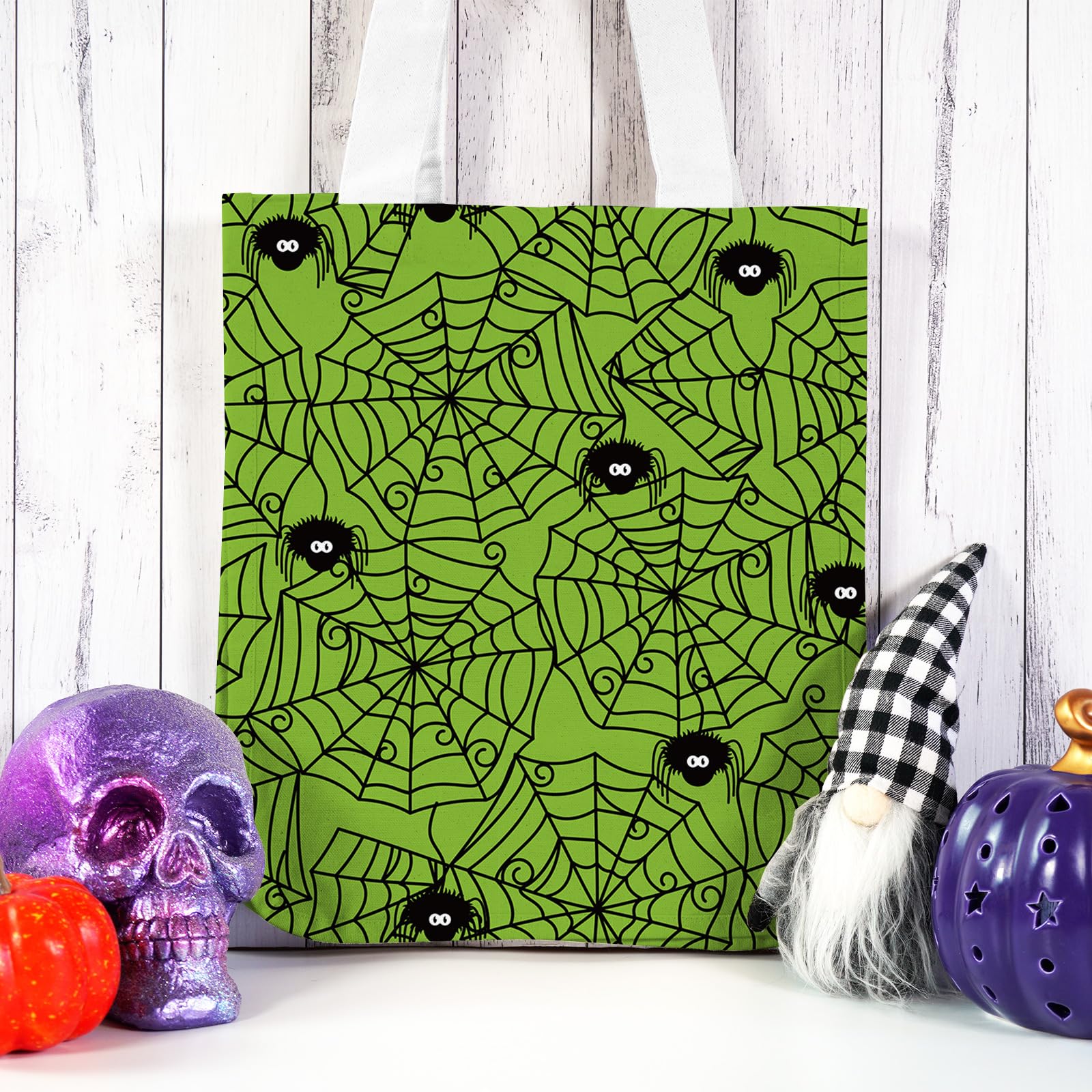 Whaline 12Pcs Halloween Cotton Fabric Bundles 18 x 22 Inch Spider Web Pumpkin Monster Fat Quarters Green Purple Black Orange Quilting Patchwork Squares Sewing Fabrics for DIY Craft Party Decor