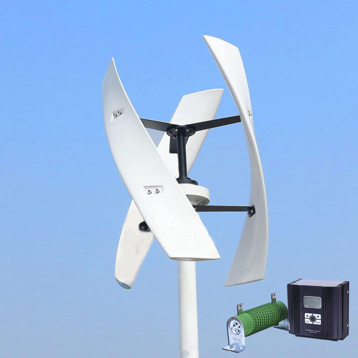 FLTXNY 800W 12V Vertical Axis Maglev Wind Turbine Generator VAWT Wind Power Generator Kits with LCD MPPT Charge Controller Charge 12V Battery Off Grid System