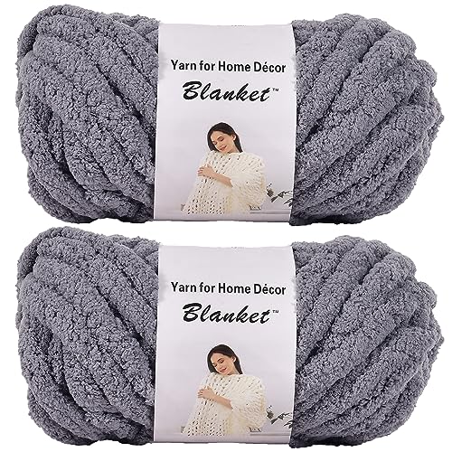 Chenille Chunky Yarn Arm Knitting Thick Bulky DIY for Knit Blanket Cushion Bed Sofa Home Decor (Dark Gray, 2-Pack, 0.5kg/1.1 lb, 48 yards)