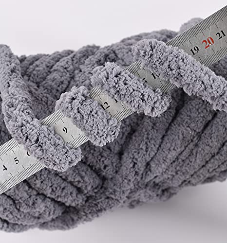 Chenille Chunky Yarn Arm Knitting Thick Bulky DIY for Knit Blanket Cushion Bed Sofa Home Decor (Dark Gray, 2-Pack, 0.5kg/1.1 lb, 48 yards)