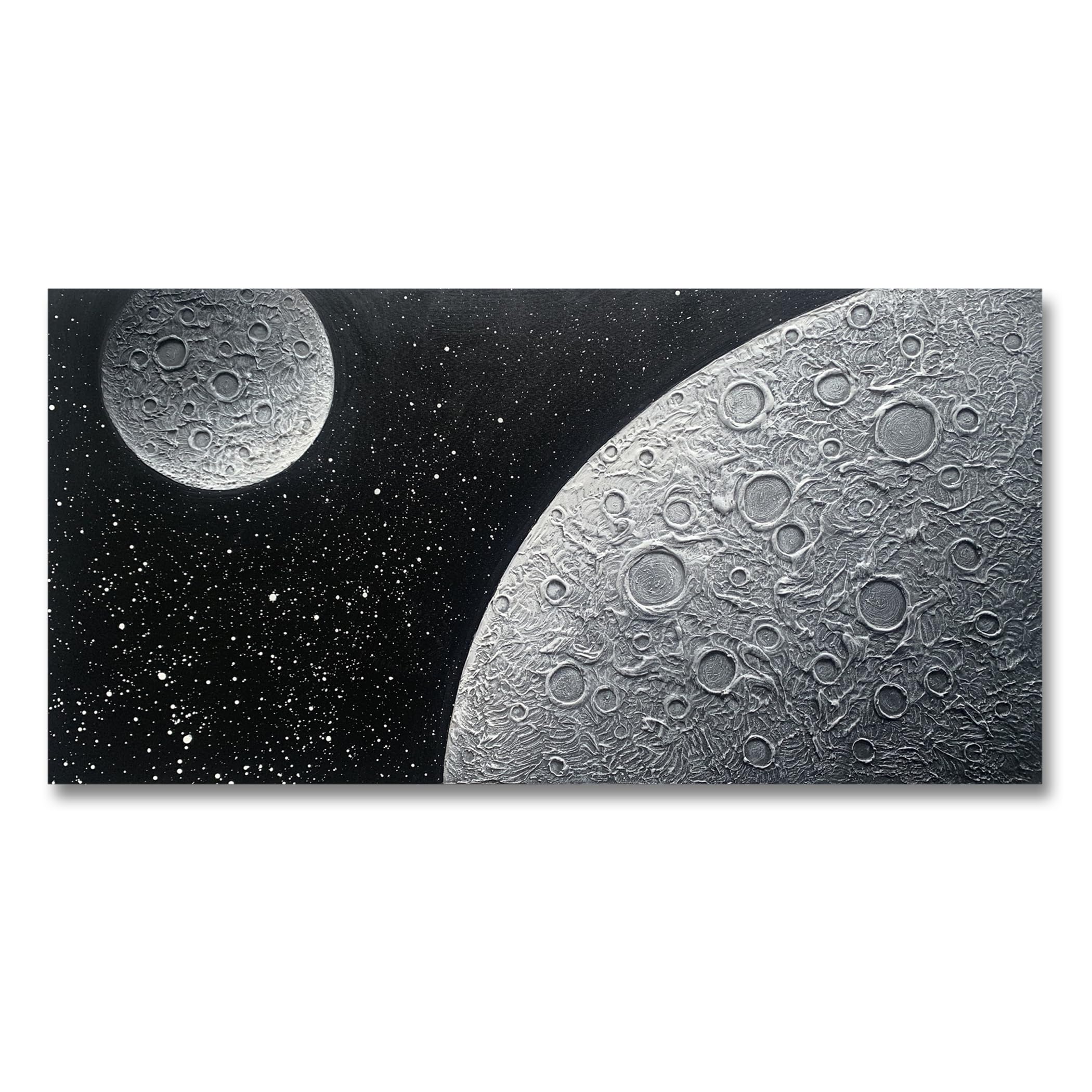 Landswaydecor Black and Grey Wall Art Moon Surface Canvas Oil Painting Home Decor Hand Painted Modern Textured 3D Artwork for Bedroom Living Room