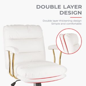 KLASIKA 2 Pack Ergonomic Office Desk Chair for Heavy People with Wheels and Arms, Faux Leather Computer Chair for Home Bedroom Office, White Chair Gold Caster