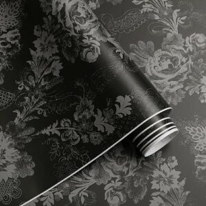 yasinet black peel and stick wallpaper vintage wallpaper removable waterproof wallpaper decorative for walls living room bedroom vinyl roll 78.7" x 16.1"