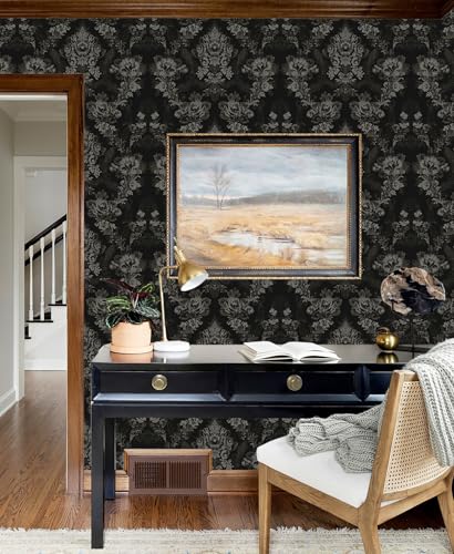 Yasinet Black Peel and Stick Wallpaper Vintage Wallpaper Removable Waterproof Wallpaper Decorative for Walls Living Room Bedroom Vinyl Roll 78.7" x 16.1"