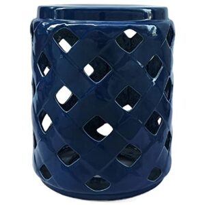 KIROJA Decorative Ceramic Garden Stool, Glazed Hollow Out Shoe Changing Stool, Suitable for Living Room, Balcony, Garden, Etc (Color : Blue)