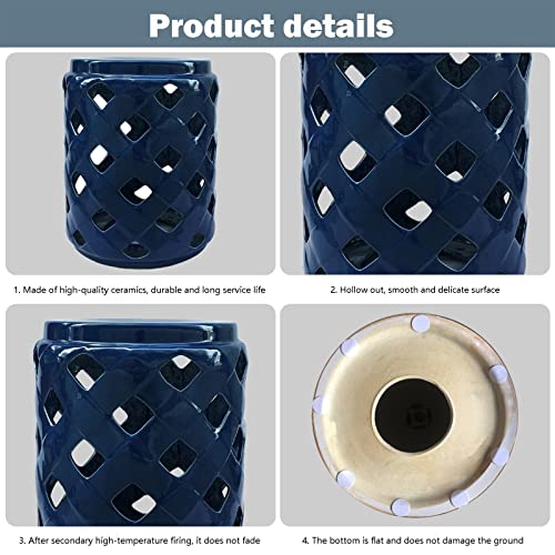 KIROJA Decorative Ceramic Garden Stool, Glazed Hollow Out Shoe Changing Stool, Suitable for Living Room, Balcony, Garden, Etc (Color : Blue)