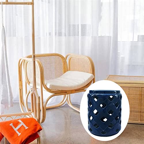 KIROJA Decorative Ceramic Garden Stool, Glazed Hollow Out Shoe Changing Stool, Suitable for Living Room, Balcony, Garden, Etc (Color : Blue)