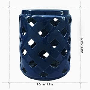 KIROJA Decorative Ceramic Garden Stool, Glazed Hollow Out Shoe Changing Stool, Suitable for Living Room, Balcony, Garden, Etc (Color : Blue)