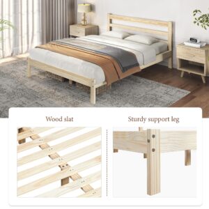 Yaheetech Queen Bed Frame Solid Pine Wood Platform Bed with Paneled Headboard, Wicklow Style/Wooden Slats Support/Noise-Free/7.5 inch Space Underneath/No Box Spring Need/Easy Assembly, Wood Queen Bed