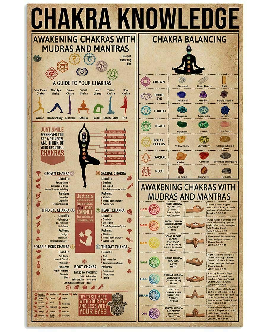 Pioujw-Chakra Knowledge Poster Multi Wall Décor Art Gift for Yogaer Chart Metal Tin Sign School Signs 8x12 Inch