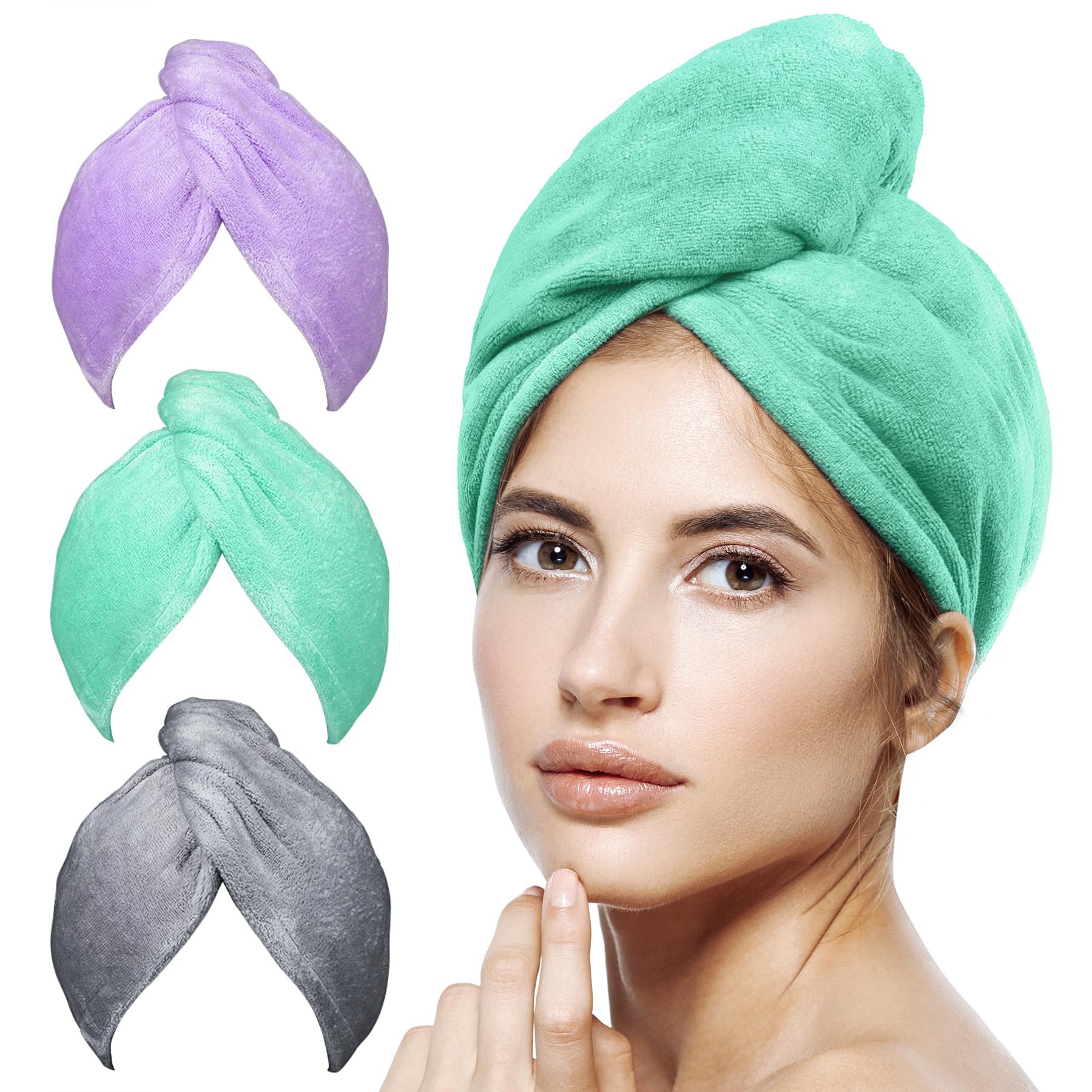 POPCHOSE Microfiber Hair Towel Wrap, Soft Ultra Absorbent Hair Turbans for Women, Fast Hair Drying Towels Lightweight, No Frizz Hair Wrap Towels for Women Wet Hair, Curly, Longer, Thicker Hair