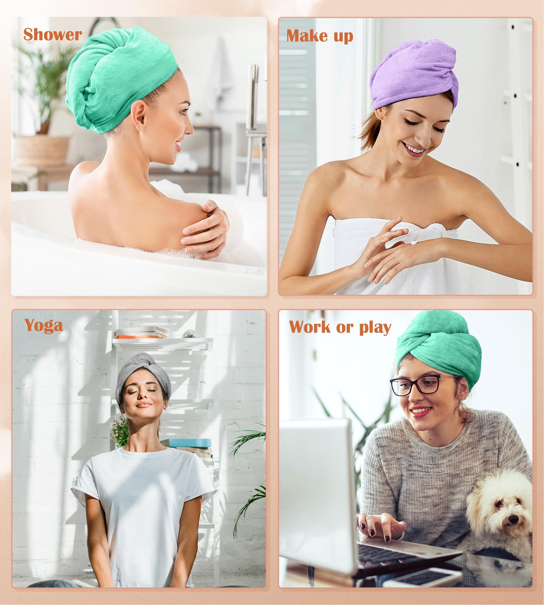 POPCHOSE Microfiber Hair Towel Wrap, Soft Ultra Absorbent Hair Turbans for Women, Fast Hair Drying Towels Lightweight, No Frizz Hair Wrap Towels for Women Wet Hair, Curly, Longer, Thicker Hair