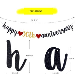 Happy 30th Anniversary Banner,30th Wedding Anniversary Party Bunting Decoration,30th Birthday, 30th Anniversary Party Garlands.（Black & Gold)