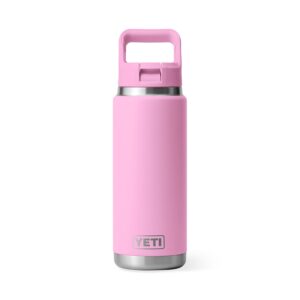 YETI Rambler 26 oz Bottle, Vacuum Insulated, Stainless Steel with Straw Cap, Power Pink