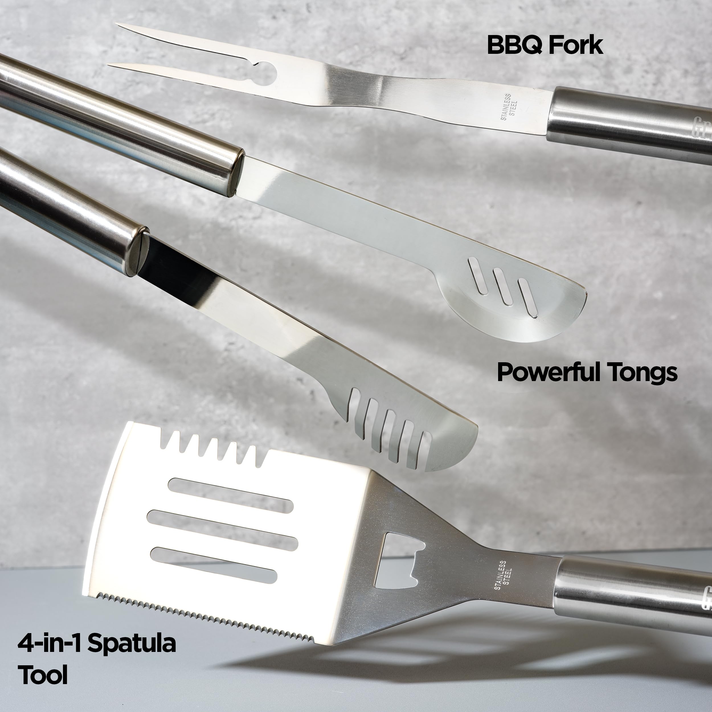 GrillKing BBQ Tool Set, 18pc Stainless Steel Grill Kit, Heavy Duty Barbecue Utensils and Grilling Accesories Set with Carrying Case