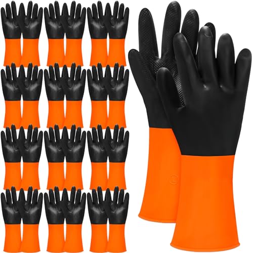 Copkim 12 Pairs Chemical Resistant Gloves Heavy Duty Industrial Reusable Latex Gloves, Resist Acid, Oil, Alkali (XL)