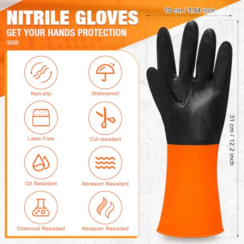 Copkim 12 Pairs Chemical Resistant Gloves Heavy Duty Industrial Reusable Latex Gloves, Resist Acid, Oil, Alkali (XL)