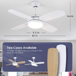 Asyko 42" Ceiling Fans with Lights, White Modern Ceiling Fan with Remote and APP Control, 6 Speed and Memory Function, Low Profile Ceiling Fan Light for Bedroom, Living Room, Dinning Room…