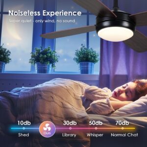 Asyko Ceiling Fans with Lights - 42" Black Outdoor Ceiling Fan with Light and Remote, Dimmable and Reversible Motor, Modern Low Profile Ceiling Fan Lights for Indoor Bedroom/Outdoor Covered Patio…