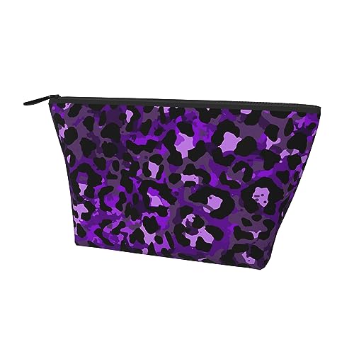 Women's Lightweight Makeup Bag Pouch Compatible with Purple Cheetah Leopard Print, Funny Travel Cosmetic Bag Portable Pencil Bag with Zip for Office College Christmas Gift